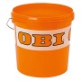 Oranger OBI Eimer, 10 Liter, aus Kunststoff mit Stahlbügel für Reinigungsarbeiten.
