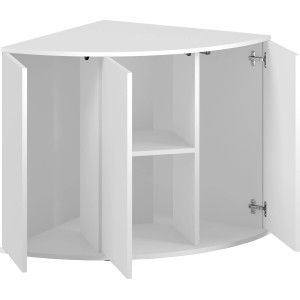 Weißer Juwel Aquariumunterschrank SBX Trigon 190 mit offenen Türen und Regalfächern.