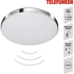 Telefunken LED-Deckenleuchte Newa, weiß-chrom, mit Sensor für Deckenmontage.