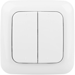 Weißer Smartwares Funk-Doppelwandschalter zur Hausfunksteuerung mit 2 Kanälen.