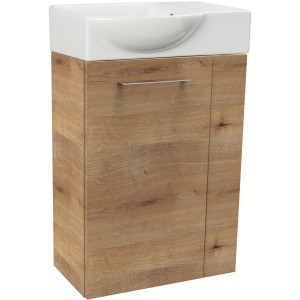 Fackelmann Waschbeckenunterschrank SBC Asteiche, 44 cm breit, mit weißem Aufsatzwaschbecken.