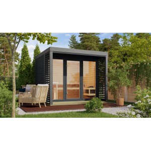 Karibu Saunahaus "Seros 3" mit Ofen 9 kW Bio Externe Steuerung Anthrazit/Grau