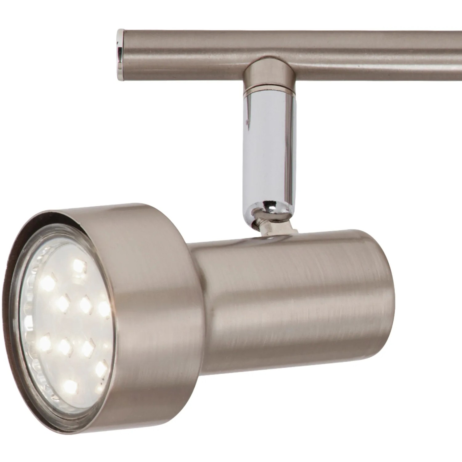 Briloner LED-Spot, 2er, Nickel matt, Detailansicht eines Strahlers mit warmweißem Licht.