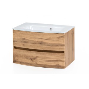 Held Möbel Waschtisch Salerno, 80 cm, Wotaneiche mit weißem Glasbecken.