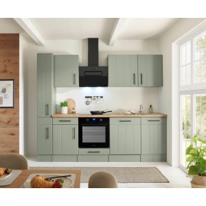 Respekta Küchenzeile Anton Landhaus Schilfgrün 250 cm mit Induktionskochfeld