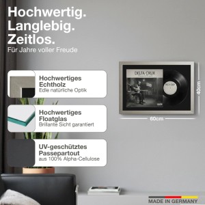 2er Set Schallplattenrahmen Platin 40x60 mit Passepartout für Vinyl & Cover