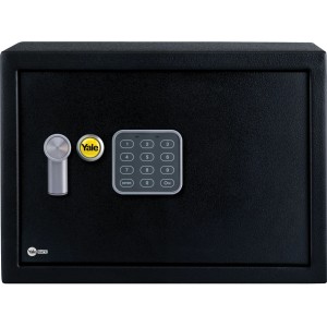 Schwarzer Yale Kompakt-Tresor YYSV mit digitalem Tastenfeld und Notschlüssel.