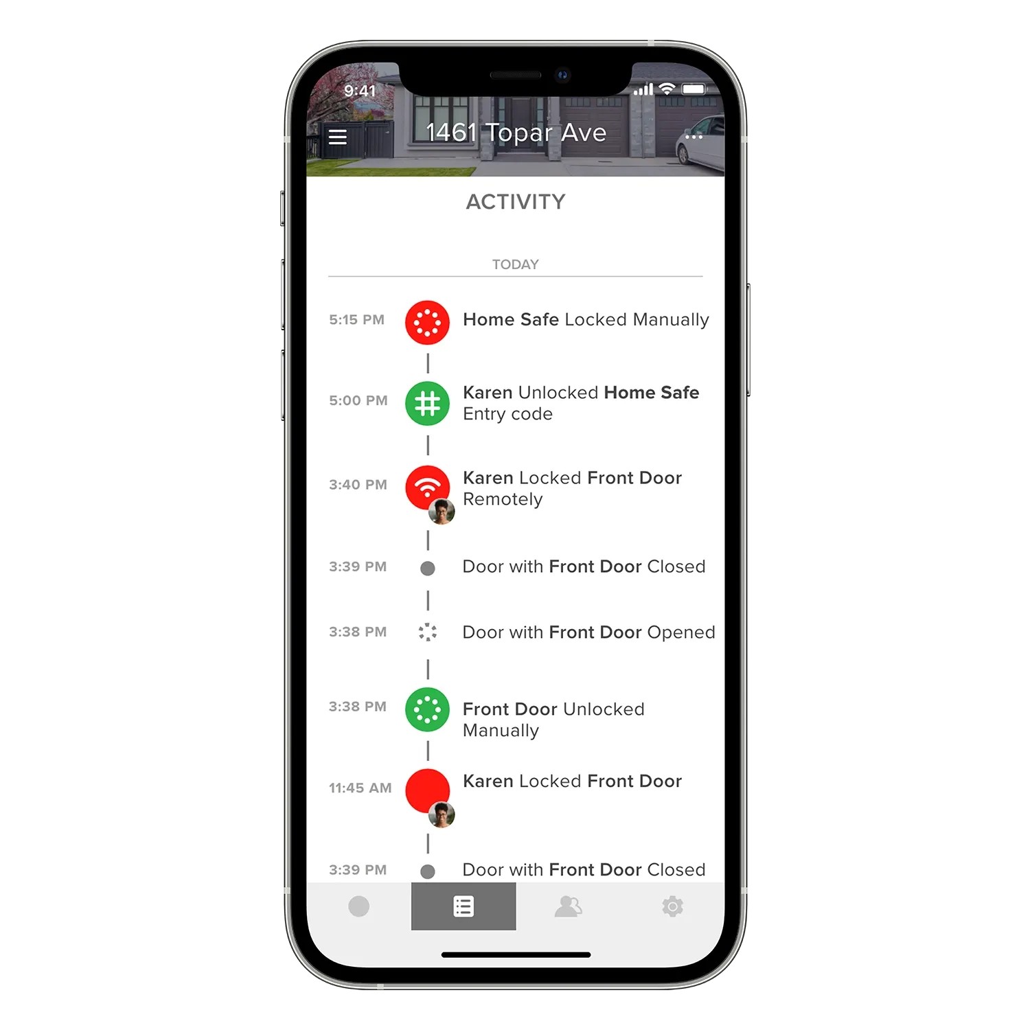 Smartphone-Ansicht der Yale Home App mit Tresor-Aktivitätsprotokoll.