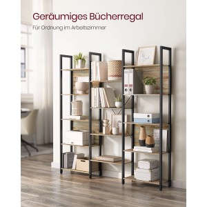 Vasagle Standregal mit 14 Ablagen in Braun und Schwarz, ideal für Bücher und Dekoration.