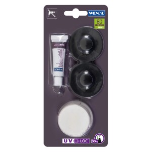 WENKO UV-Loc Befestigungsset in Schwarz: Kleber, UV-Lampe und Montageplatten für Klebehaken.