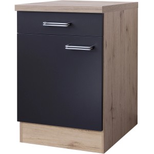 Flex-Well Unterschrank Lara, 60 cm, Anthrazit und San Remo Eiche Dekor mit Schublade und Tür.