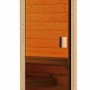 Glastür für Karibu Sauna Elea, naturbelassen, mit Holzrahmen und Griff.