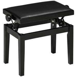 Schwarzer HOMCOM Klavierhocker mit höhenverstellbarem Gestell und gepolstertem Lederkissen. Eleganter Hocker.