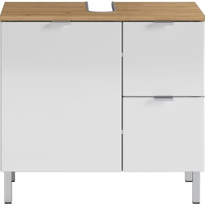 Germania Waschbeckenunterschrank GW-MAURESA Eiche 60 cm mit weißen Fronten und zwei Schubladen.