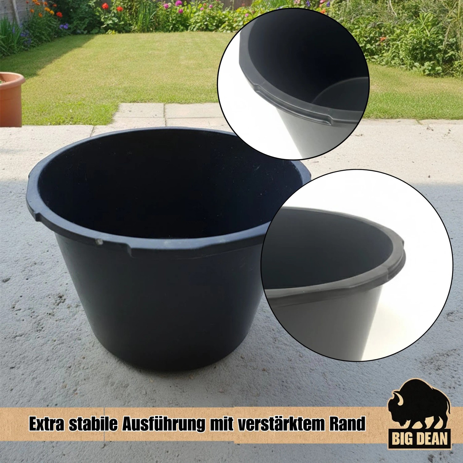 BigDean 5 Mörtelkübel 90 Liter Schwarz Kunststoff UV Beständig Stapelbar_6
