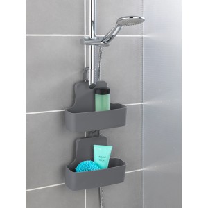 Wenko Duschcaddy Barcelona, anthrazitfarbener Hängekorb mit zwei Ablagen für Dusche und Bad.
