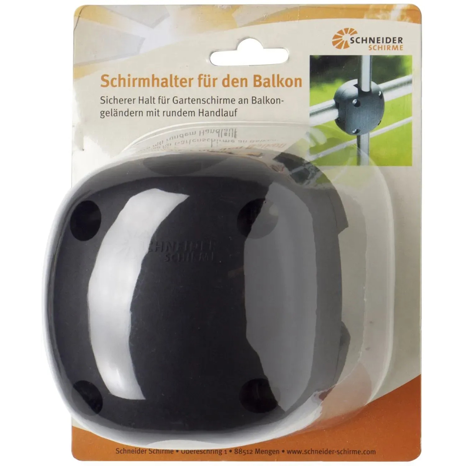 Schneider Foxi Schirmhalterung in Anthrazit zur Befestigung am Balkongeländer.