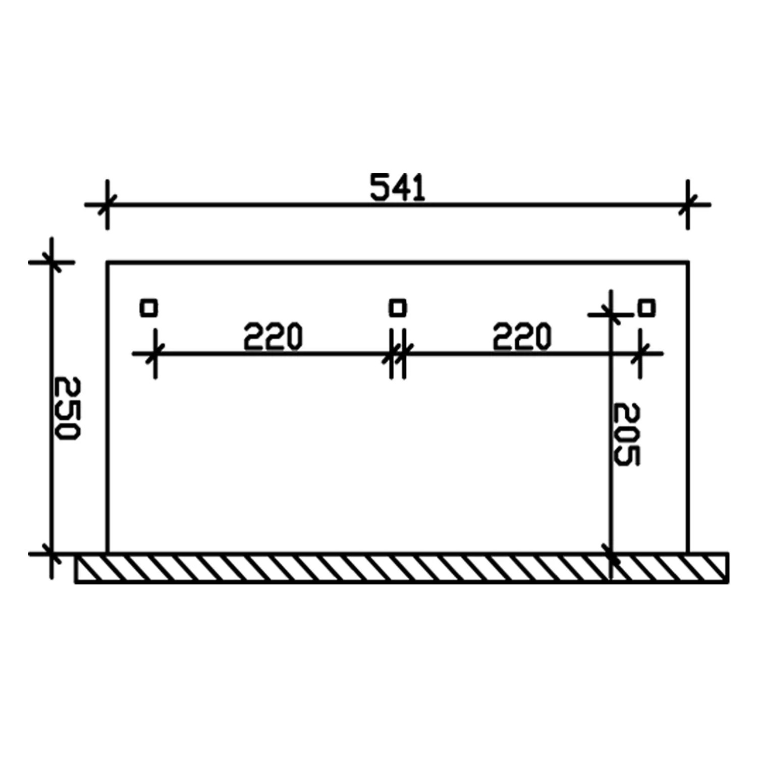 Technische Zeichnung der Skan Holz Terrassenüberdachung Rimini, Maße: 541x250 cm.
