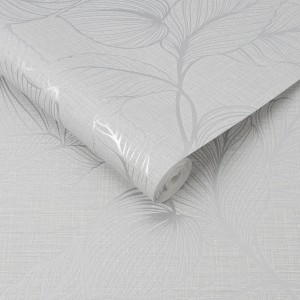 Boutique Vliestapete Royal Palm Moonstone mit Palmenmuster in Silber-Grau, Rolle.