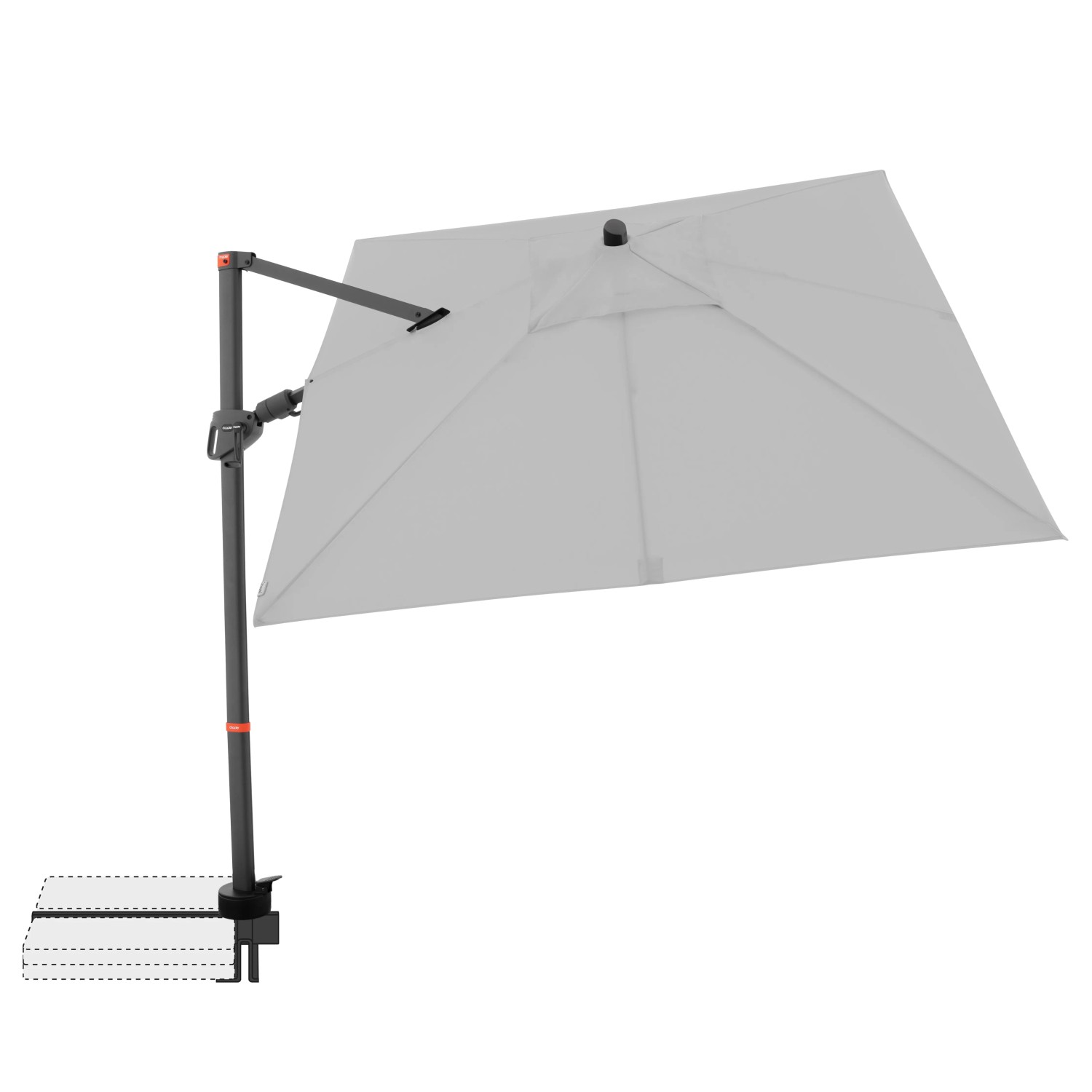 Hellgrauer Doppler Ampelschirm MyZone 210x210 cm mit Dreh- und Neigefunktion.