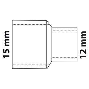 Abbildung eines blanken Kirchhoff Reduziernippels 15 mm x 12 mm, Muffe für Lötfittings.