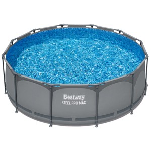 Bestway Steel Pro MAX Pool Set, Ø 366 cm, mit Stahlrahmen und blauem Wasser.