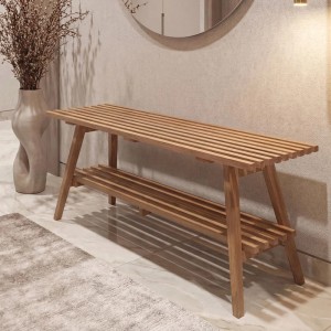Garderobenbank P56 aus Eiche Massivholz mit Ablage für Schuhe, 45x100x35 cm.