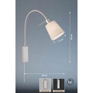 Fischer & Honsel Wandspot Wolke mit flexiblem Arm, Nickelfarben und Leinen Schirm.