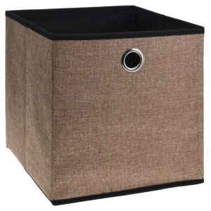 Braune Aufbewahrungsbox aus Textil mit Griffloch für textile Aufbewahrung.