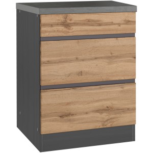 Held Möbel Küchenunterschrank Turin, 60 cm, Wotaneiche/Graphit mit Auszügen.