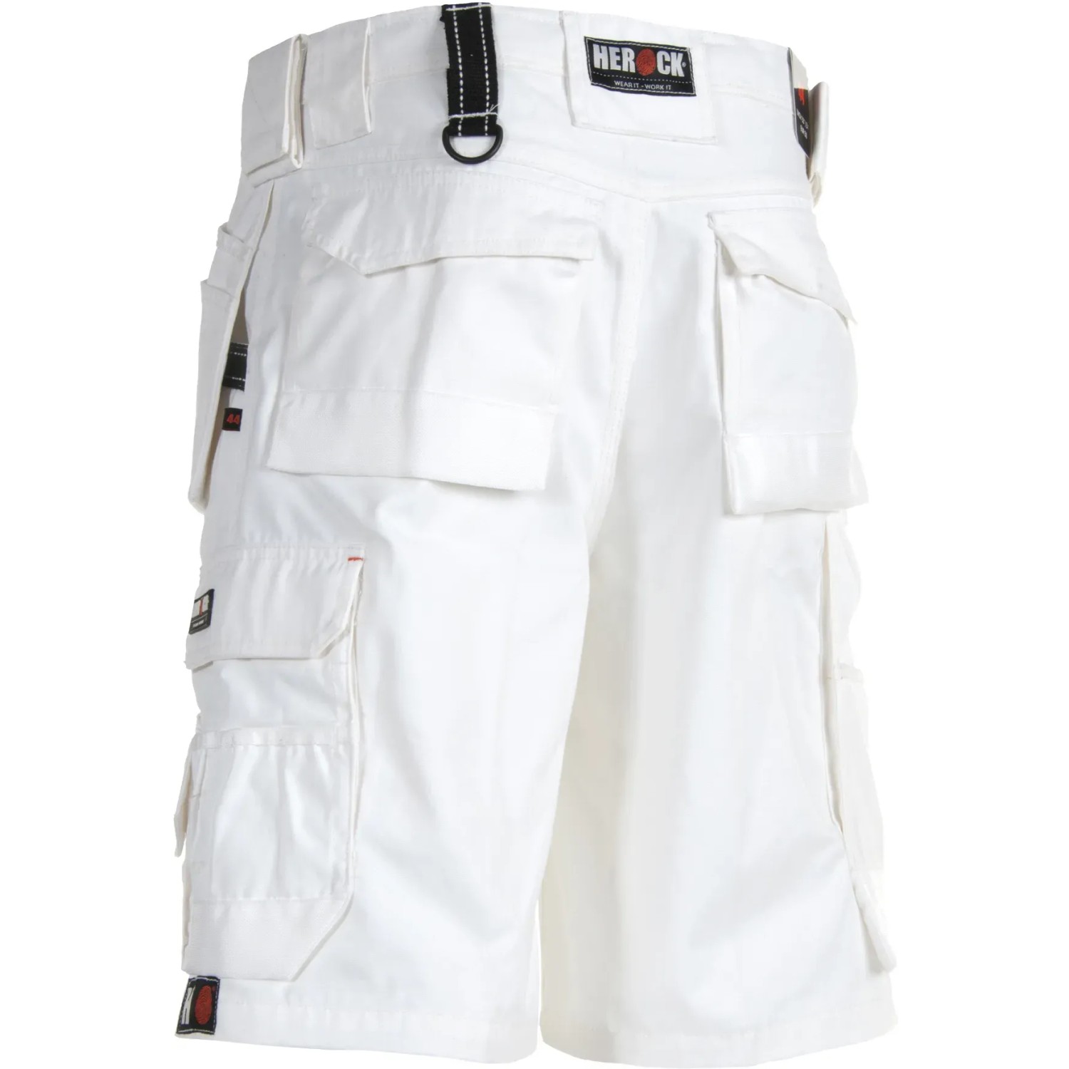 Weiße Herock Bermuda Pallas Arbeitsshorts Größe 46 mit vielen Taschen.
