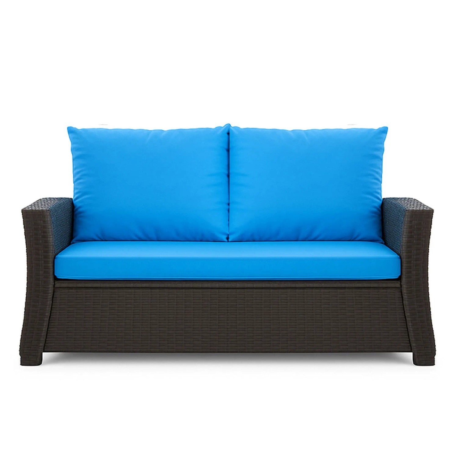 Blaues Gartenkissen-Set für 2-Sitzer Polyrattan Gartensofa, 130x50x50 cm.