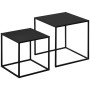 Zwei schwarze, eckige Couchtische aus Stahlgestell. Modernes 2er-Set Satztische für Wohnzimmer.
