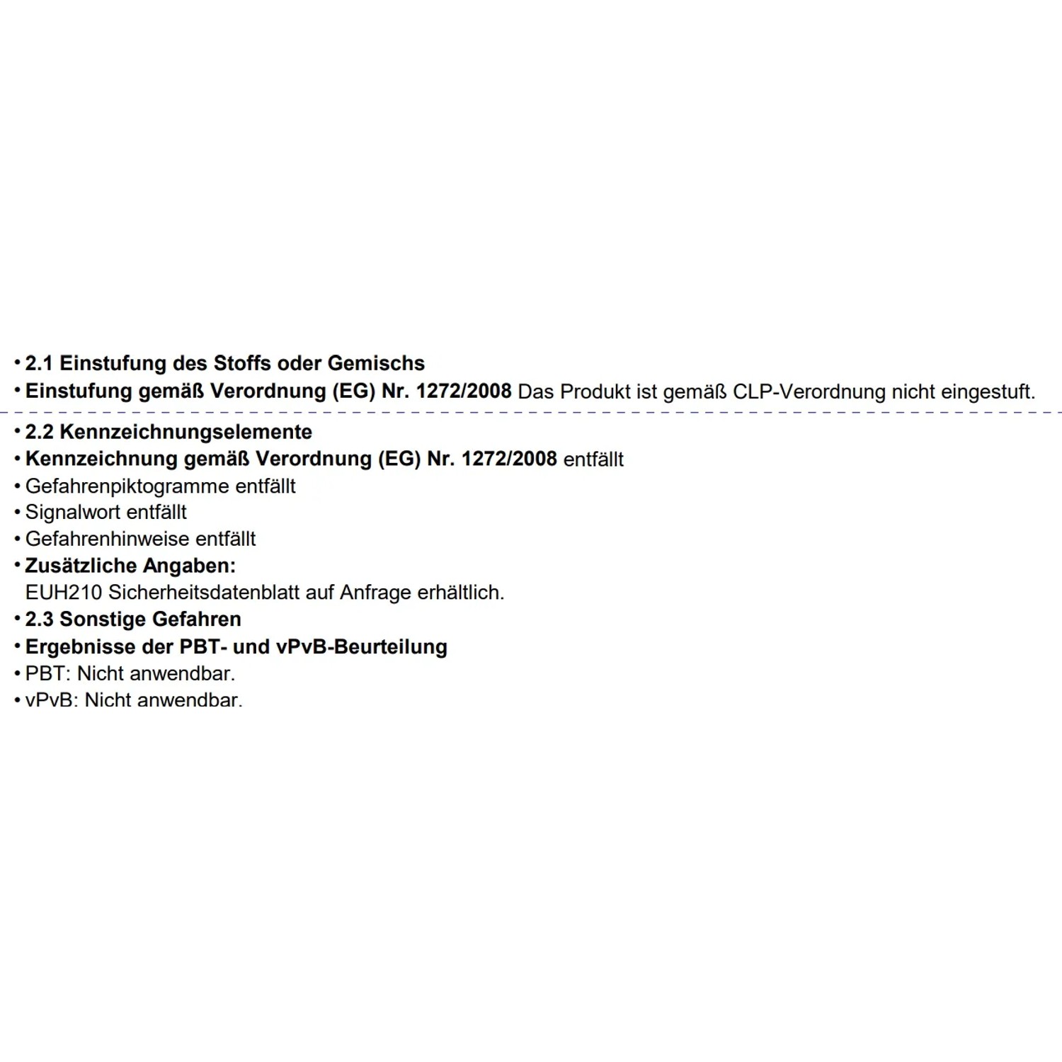 Informationen zur Einstufung und Kennzeichnung gemäß Verordnung (EG) Nr. 1272/2008.