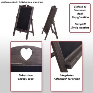 Grau-braune Shabby-Look Vintage Werbetafel aus Holz mit Herz, Klappfunktion und Kreidefach. Dekoartikel.