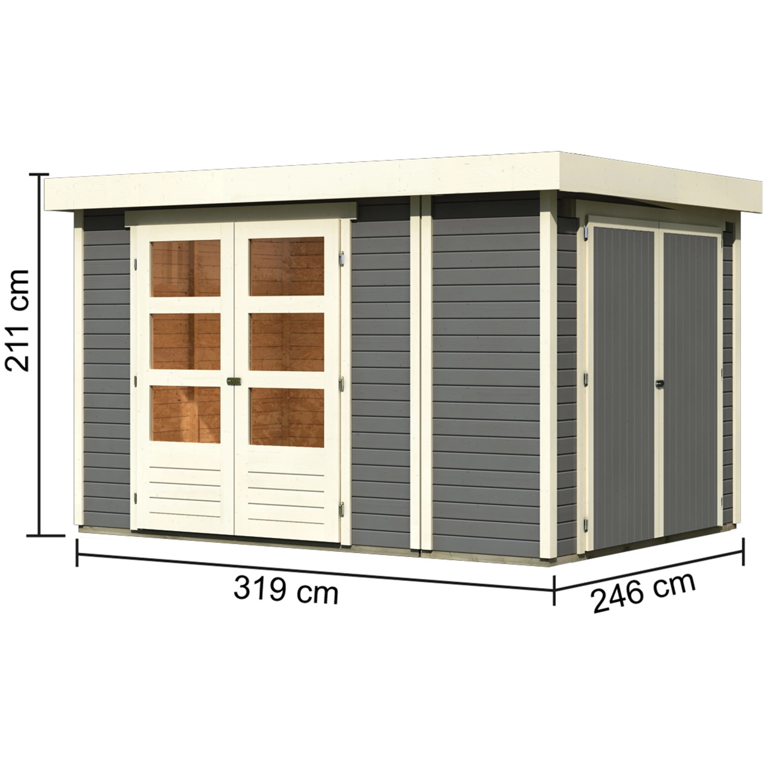 Karibu Gartenhaus Set Retola 4 Terragrau mit Anbauschrank 5,76 m²