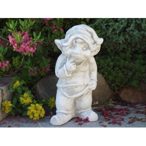 Gartensteinfigur Wichtel, 40cm hoch, aus Beton für die Gartendekoration.