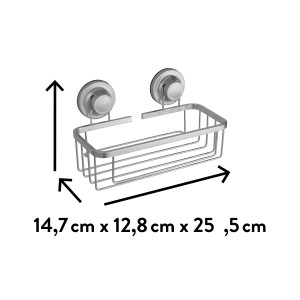 Rechteckiger baliv Duschkorb DK1-4532 aus Aluminium mit Saugnäpfen zur Wandmontage.