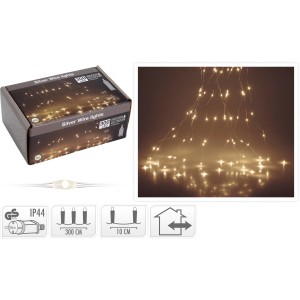 Weihnachtliche Micro Lichterkette mit 300 LEDs auf Silberdraht, warmweißes Licht.