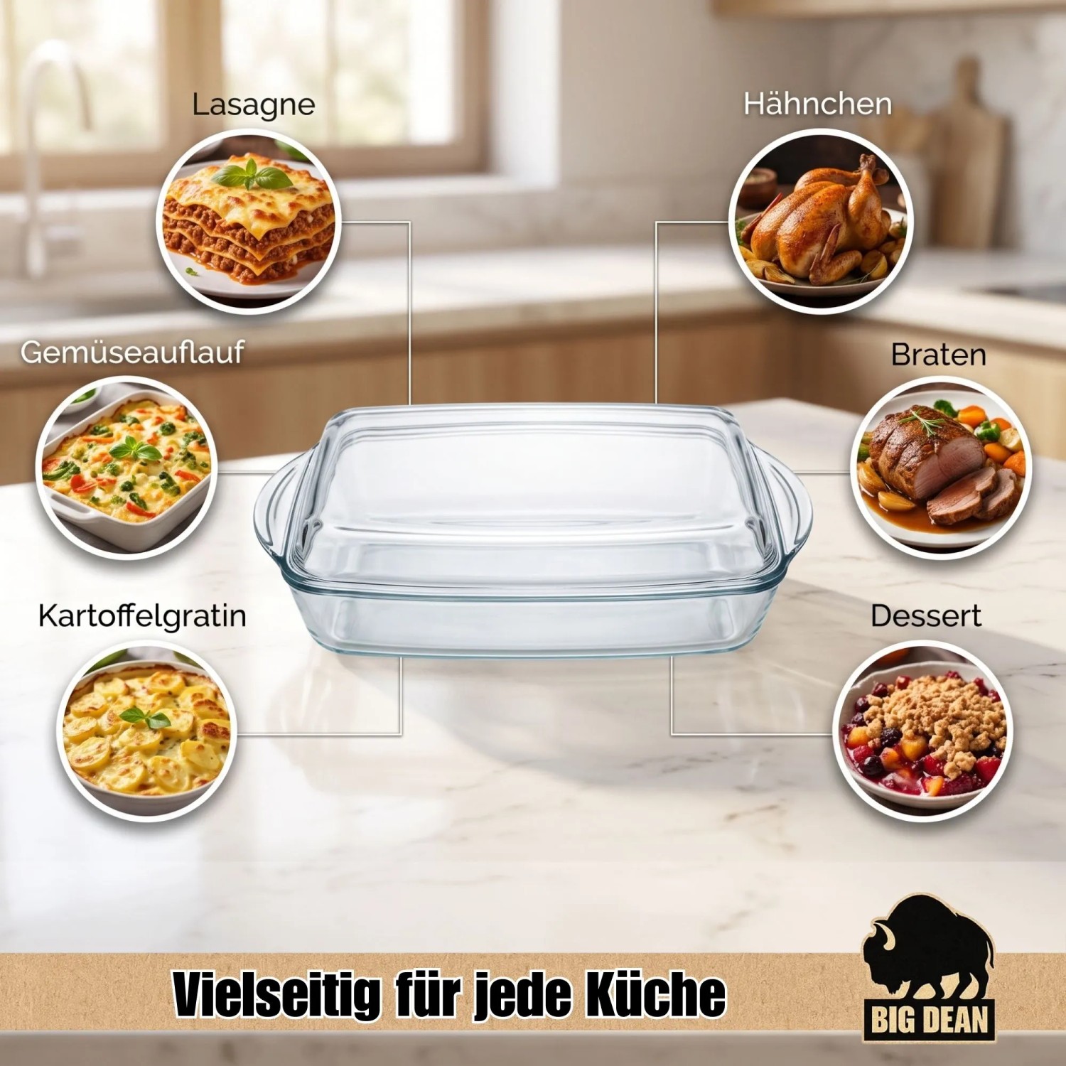 BigDean Auflaufform mit Deckel 3.3L Rechteckige Glasauflaufform Hitzebeständig & Feuerfest Ofenform für Lasagne Fleisch & Aufläufe kaufen bei OBI