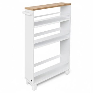 Bomoe Nischenregal Hylla, 15cm breit, weiß/Eiche, mit 3 Böden und Rollen. Ideal für Büro, Küche oder Bad.