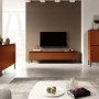Selsey Highboard Bemmi, ziegelrot, 100 cm hoch, 4 Türen, schwarze Metallbeine. Modernes Stauraummöbel.