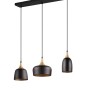 Moderne Trio Pendelleuchte Chiraz, 3-flammig, schwarz matt mit goldenen Akzenten.
