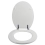 Weißer MSV WC-Sitz Cleo aus MDF mit Edelstahlscharnieren, geöffnet.