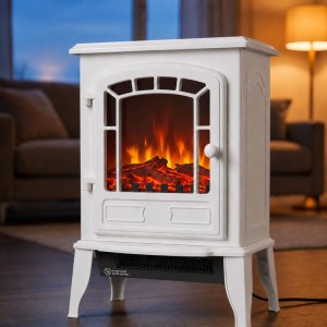 Relaxdays Elektrokamin Stahl Glas Weiß mit Heizung 56,5 cm x 39 cm x 24 cm 4,6 kg