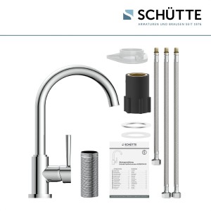 Schütte Niederdruck Spültischarmatur Cornwall Chrom mit Zubehör für die Küchenspüle.