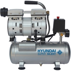 Hyundai Silent Kompressor 6 l, 8 bar, silberfarben. Leiser ölfreier Kompressor für Haus und Werkstatt.