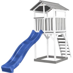 Axi Beach Tower Spielturm mit blauer Rutsche, Leiter und Sandkasten, 349x111x242cm.