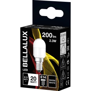 Bellalux LED-Speziallampe T26 E14, 2,3W, Warmweiß, in Produktverpackung.