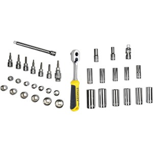 36-teiliges Stanley Steckschlüssel-Set 3/8 Zoll mit Knarre, Verlängerung und diversen Bits.